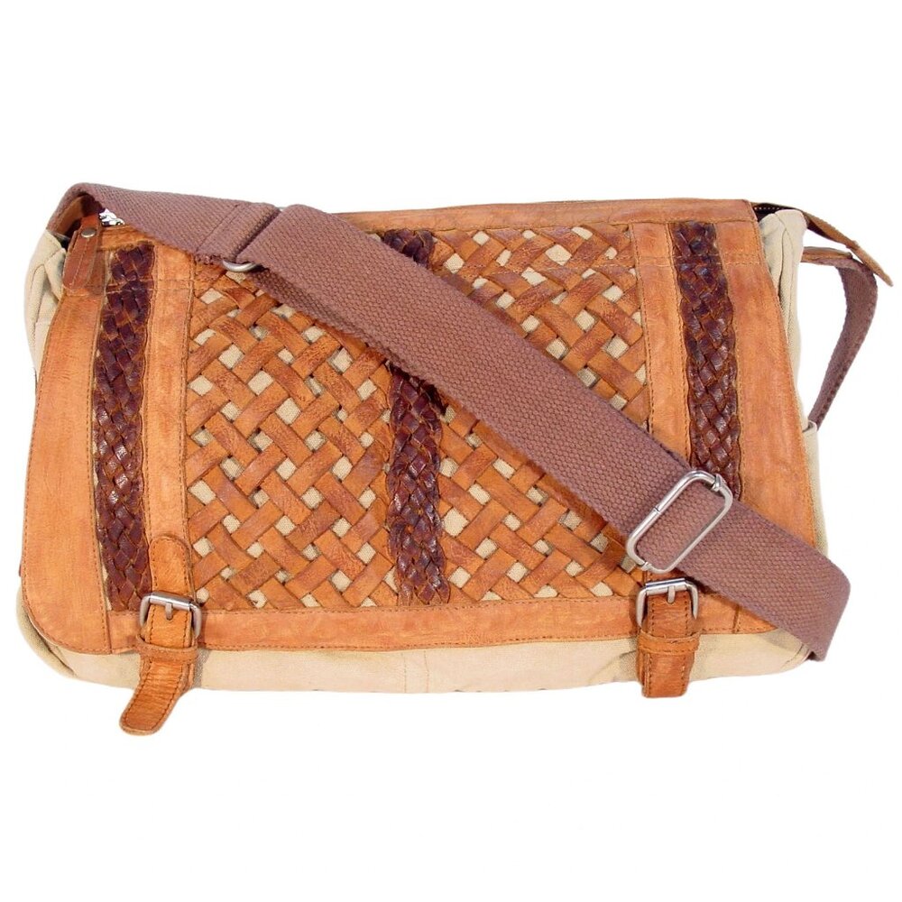 SUNDANCE Anabaglish Canvas/Leather Large Distressed Messenger Bag - MINT